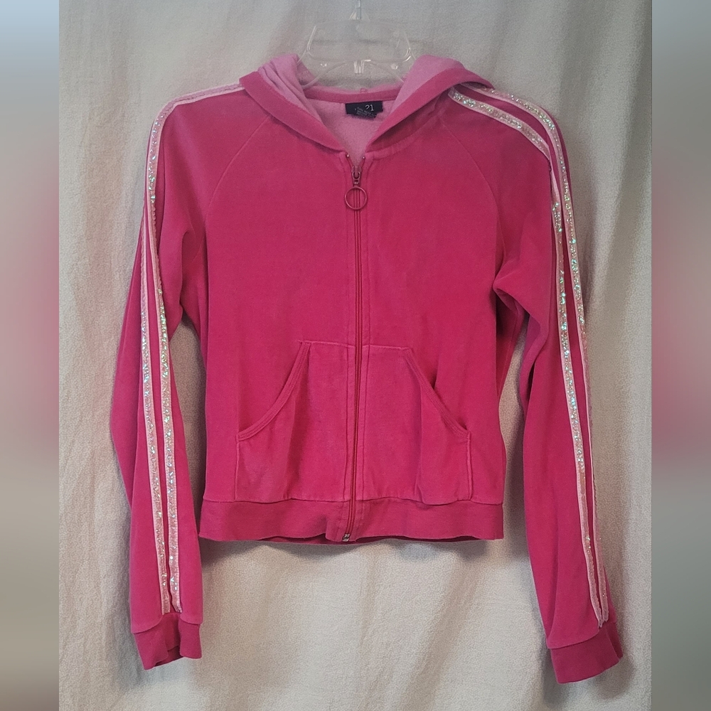 Rue21 Pink Zip-Up Hoodie with Glitter Stripe